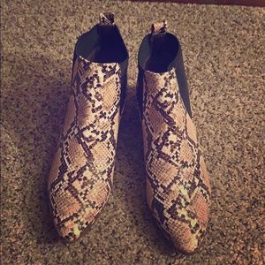 Snake print flat booties